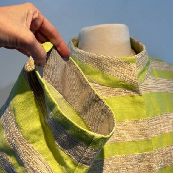 Lafayette 148 Blazer Jacket Womens Green Cream Stripe Linen Blend 3X - Picture 8 of 13